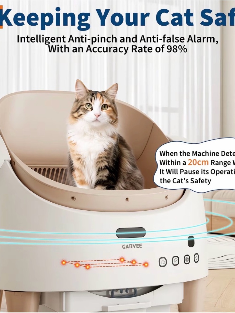 Beige Self-Cleaning Cat Litter Box - Intelligent Anti-Pinch Safety